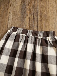 SHEIN Girls Bow Front Blouse & Plaid Print Ruffle Hem Skirt - Multicolor - View 3