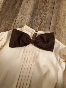 SHEIN Girls Bow Front Blouse & Plaid Print Ruffle Hem Skirt - Multicolor - View 4