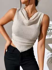 SHEIN Essnce 前垂褶手帕下擺短款背心 - 米色 - 查看 1