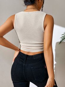 SHEIN Essnce 前垂褶手帕下擺短款背心 - 米色 - 查看 2