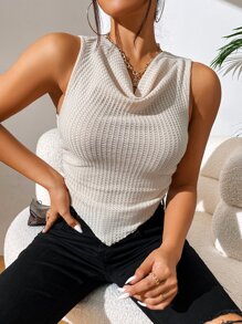 SHEIN Essnce 前垂褶手帕下擺短款背心 - 米色 - 查看 5