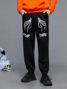 Manfinity Men Skeleton Hand and Letter Graphic Joggers - Black - View 1