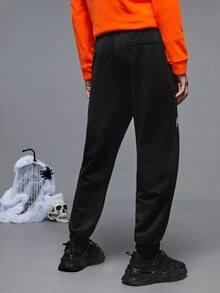 Manfinity Men Skeleton Hand and Letter Graphic Joggers - Black - View 4