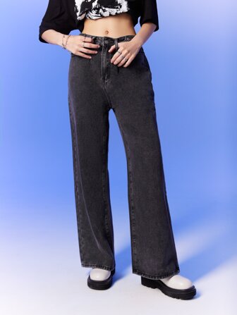 Jeans con cremallera de pierna ancha