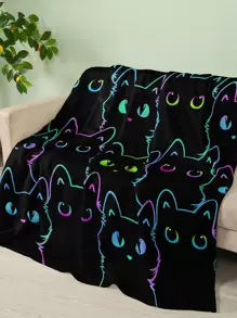 1pc Cartoon Cat Pattern Blanket, Cute Flannelette Throw Blanket, Soft Sleeping Blanket For Sofa, Bed