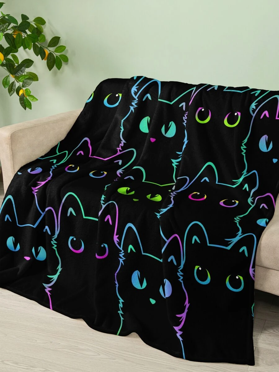 1pc Cartoon Cat Pattern Blanket, Cute Flannelette Throw Blanket, Soft Sleeping Blanket For Sofa, Bed