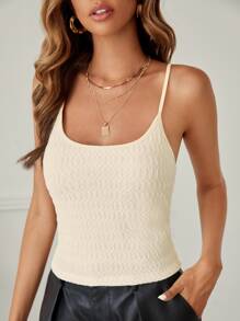 SHEIN Essnce Solid Textured Cami Top - Beige - View 4