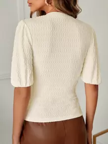 SHEIN Clasi 素色泡泡袖T恤 - 米色 - 查看 2