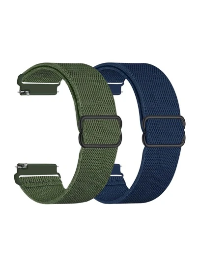 2Pcs/Set Stretchy Nylon Solo Loop Compatible With Samsung Galaxy Watch 6 5 4 40mm 44mm,Galaxy Watch 5 Pro Band 45mm/Watch 6 4 Classic Band 42mm 46mm 43mm 47mm/Active 2 Men Women,Soft Nylon Elastic Braided Strap For 20MM 22MM As A Gift For Students Returning To School