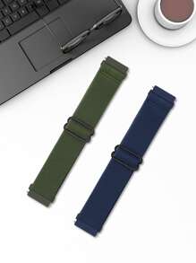 Bộ 2 dây đeo Solo Loop bằng nylon co giãn tương thích với Samsung Galaxy Watch 6 5 4 40mm 44mm, dây đeo Galaxy Watch 5 Pro 45mm/dây đeo Watch 6 4 Classic 42mm 46mm 43mm 47mm/Active 2 dành cho nam nữ, dây đeo bện bằng nylon mềm co giãn cho 20MM 22MM làm quà tặng cho học sinh trở lại trường - Màu xanh hải quân - Xem 2