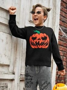 SHEIN Boys Halloween Pumpkin Pattern Jumper - Black - View 4