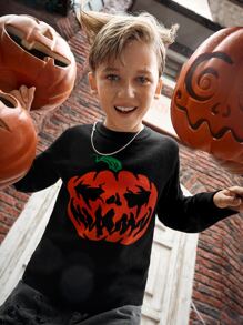 SHEIN Boys Halloween Pumpkin Pattern Jumper - Black - View 5
