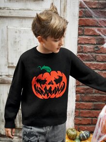 SHEIN Boys Halloween Pumpkin Pattern Jumper - Black - View 3