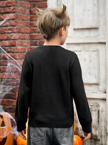 SHEIN Boys Halloween Pumpkin Pattern Jumper - Black - View 8