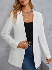 SHEIN Privé Solid Single Button Blazer - White - View 2
