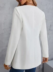 SHEIN Privé Solid Single Button Blazer - White - View 3
