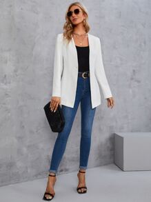 SHEIN Privé Solid Single Button Blazer - White - View 4
