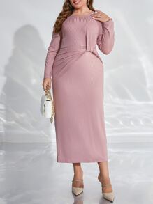 Mulvari Vestido fruncido delantero de muslo con abertura - Rosa vieja - Ver 1