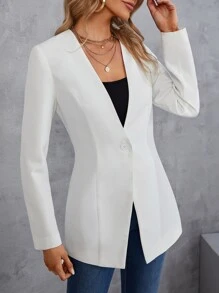 SHEIN Privé Solid Single Button Blazer - White - View 5