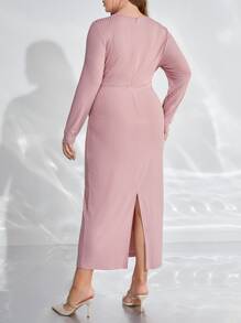 Mulvari Vestido fruncido delantero de muslo con abertura - Rosa vieja - Ver 2