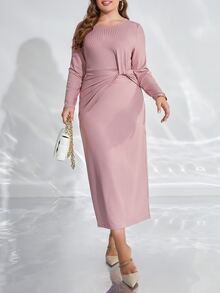 Mulvari Vestido fruncido delantero de muslo con abertura - Rosa vieja - Ver 3