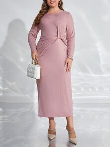 Mulvari Vestido fruncido delantero de muslo con abertura - Rosa vieja - Ver 4