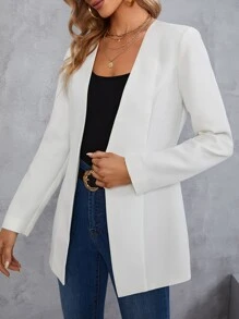 SHEIN Privé Solid Single Button Blazer - White - View 1
