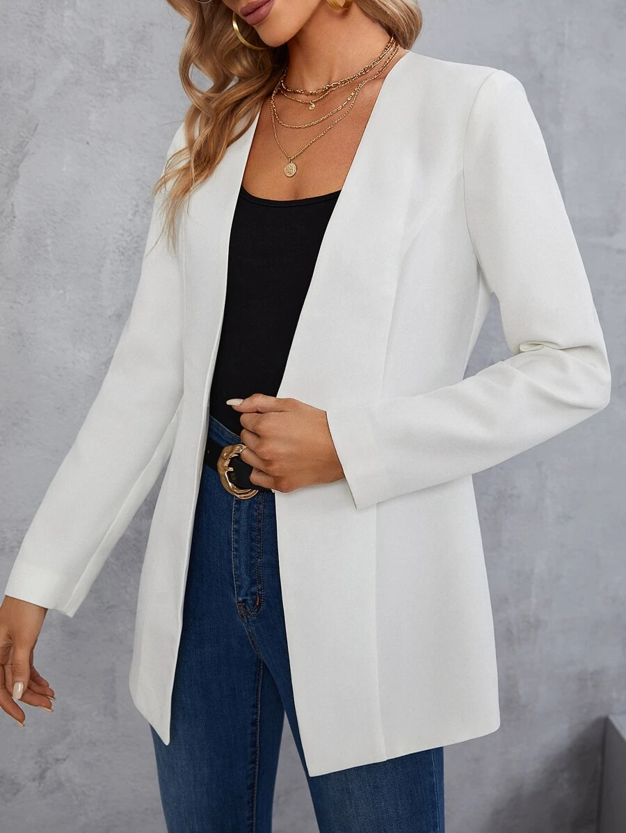 SHEIN Privé Solid Single Button Blazer - White - View 1