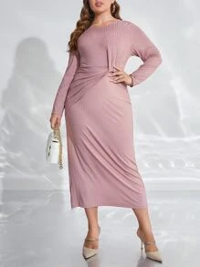 Mulvari Vestido fruncido delantero de muslo con abertura - Rosa vieja - Ver 5