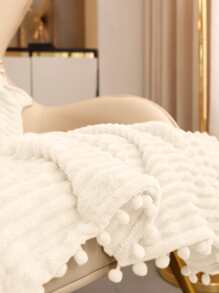 1入組素色絨球裝飾毯子 - 白色 - 查看 5