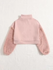 SHEIN EZwear Teddy Panel Drop Shoulder Sweatshirt - Baby Pink - View 2