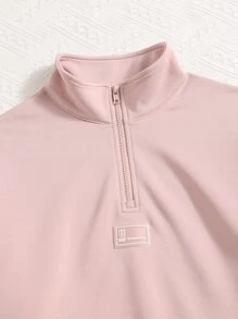 SHEIN EZwear Teddy Panel Drop Shoulder Sweatshirt - Baby Pink - View 3