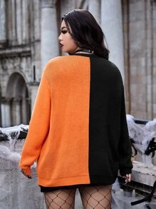 ROMWE PUNK Pull bicolore à motif squelette