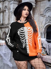 ROMWE PUNK Pull bicolore à motif squelette