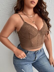 SHEIN SXY 大碼蕾絲拼接緊身吊帶 - 咖啡棕 - 查看 5