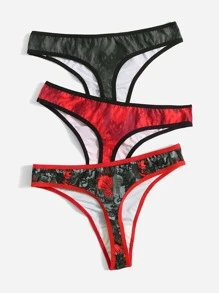 WB Horror | ROMWE 3pack Cartoon Graphic Contrast Binding Thong Set - Multicolor - View 2