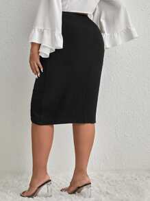 SHEIN SXY Plus Knot Side Wrap Skirt - Black - View 2