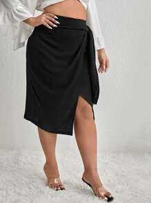 SHEIN SXY Plus Knot Side Wrap Skirt - Black - View 4