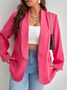 SHEIN Essnce Plus Shawl Collar Flap Pocket Blazer