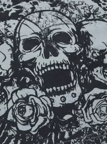 ROMWE Grunge Punk 骷髅頭圖案假兩入組T恤 - 灰色 - 查看 3