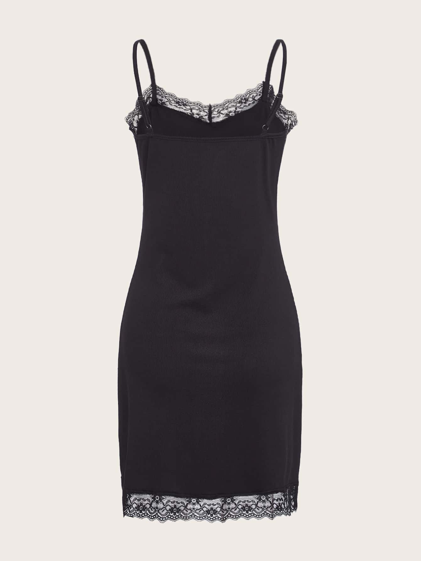 floral print contrast lace cami dress SHEIN VCAY Floral Print Contrast Lace Cami Dress