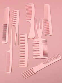 造型梳套裝/套件，8入組塑料耐用多功能防靜電頭髮造型梳套裝，適用於沙龍，適用於所有髮型，髮刷/髮梳 - 粉色 - 查看 1