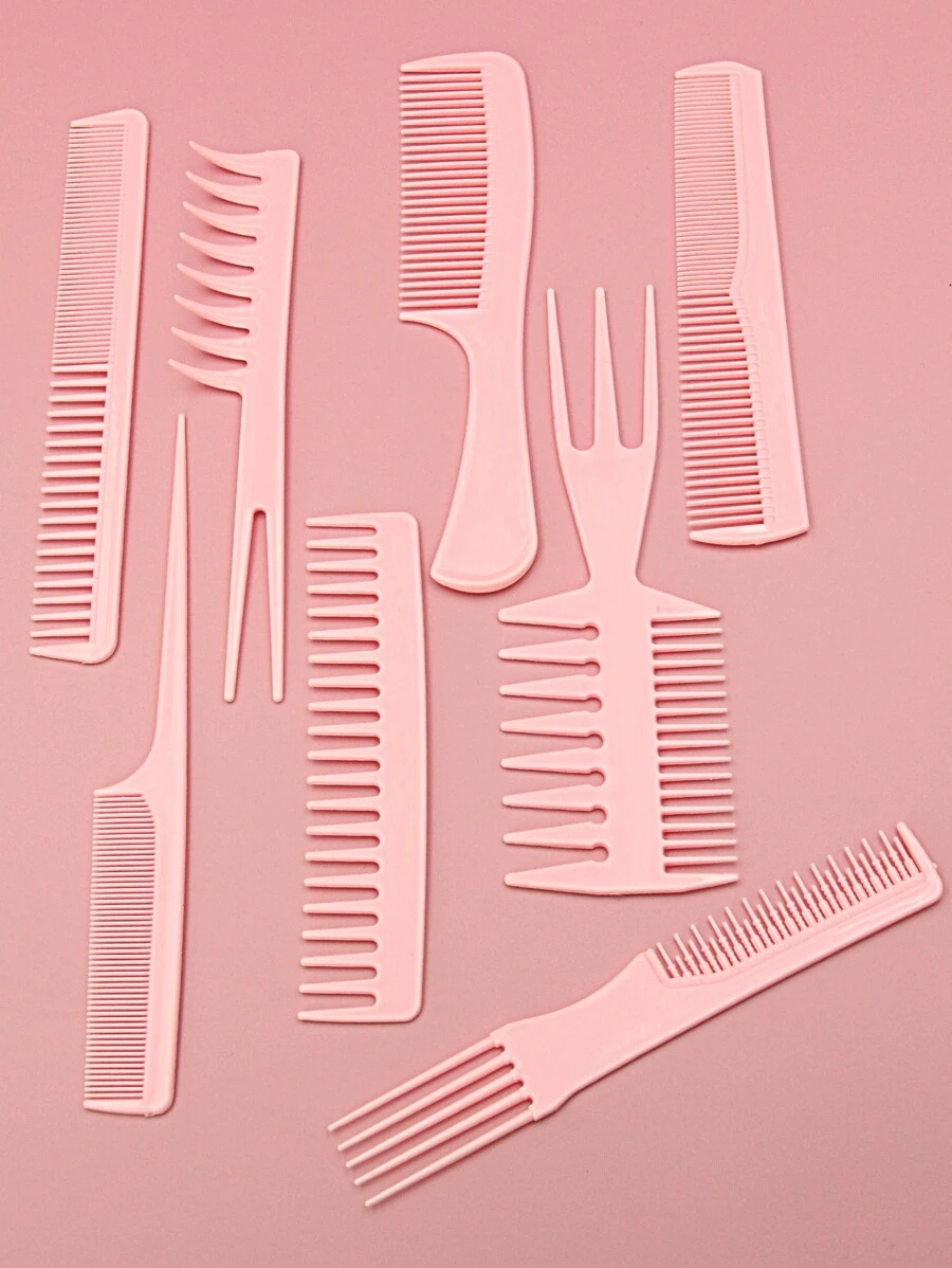 造型梳套裝/套件，8入組塑料耐用多功能防靜電頭髮造型梳套裝，適用於沙龍，適用於所有髮型，髮刷/髮梳 - 粉色 - 查看 1