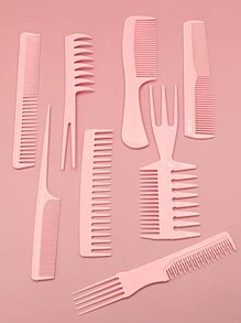 造型梳套裝/套件，8入組塑料耐用多功能防靜電頭髮造型梳套裝，適用於沙龍，適用於所有髮型，髮刷/髮梳 - 粉色 - 查看 2