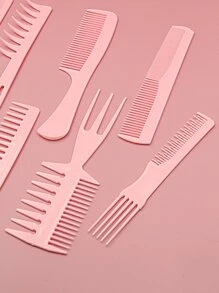造型梳套裝/套件，8入組塑料耐用多功能防靜電頭髮造型梳套裝，適用於沙龍，適用於所有髮型，髮刷/髮梳 - 粉色 - 查看 3