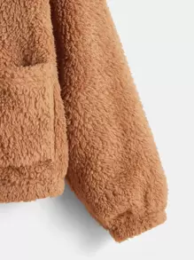 SHEIN 女孩豹紋圖案3D耳朵貼布連帽法蘭絨夾克不帶T恤