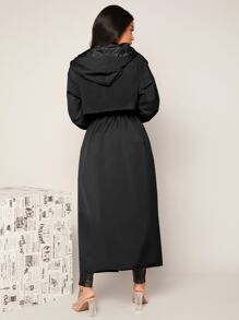 SHEIN SXY Epaulettes Design Drawstring Waist Hooded Trench Coat - Black - View 2