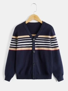 SHEIN Niños 1 pieza Cárdigan con patrón de rayas - Azul Marino - Ver 1