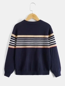 SHEIN Niños 1 pieza Cárdigan con patrón de rayas - Azul Marino - Ver 2
