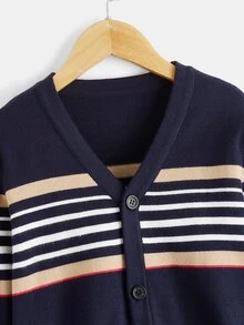SHEIN Niños 1 pieza Cárdigan con patrón de rayas - Azul Marino - Ver 3
